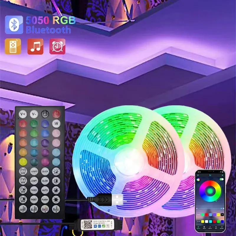 5V 5050 Usb Rgb Led Strip Bluetooth Wifi Alexa App Control 1M-30M Smart Led Lights Room Flexible Led Band For Bedroom Decoration
