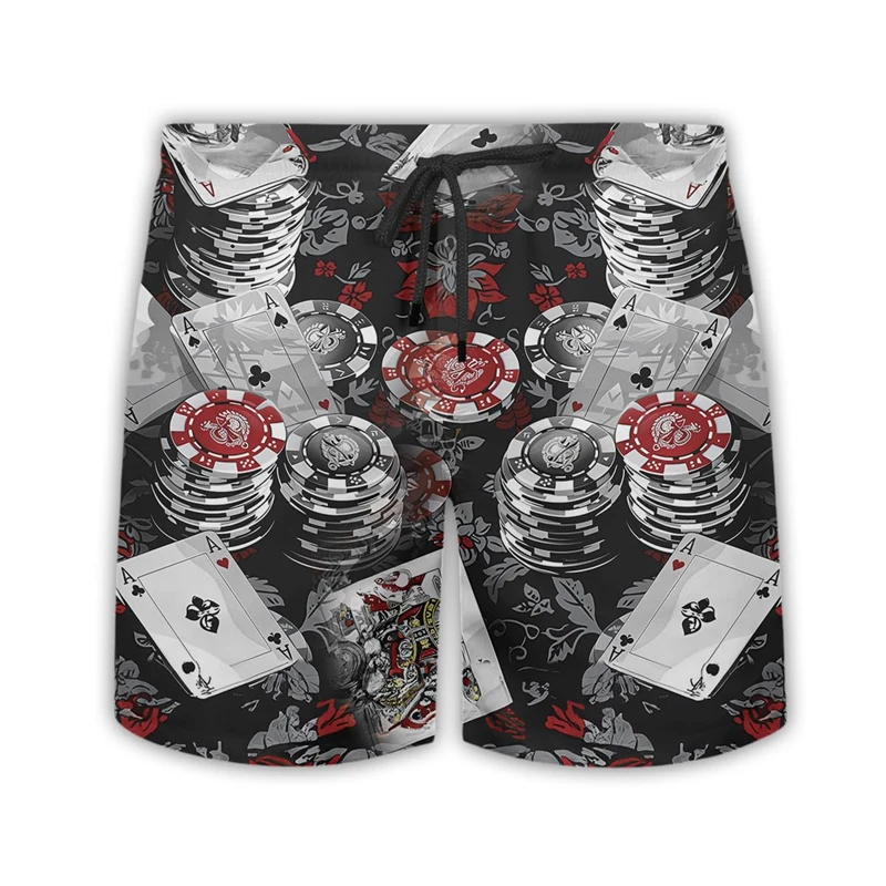 Las Vegas Casinos Poker Graphic Beach Shorts For Men Fashion Trend 3D Printed Short Pants Cool Streetwear Hip Hop Swim Trunks