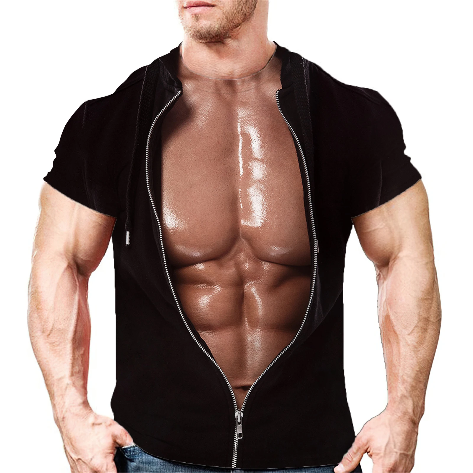 Camiseta de manga corta con cuello redondo para hombre, camiseta Sexy con estampado 3D de Harajuku, tatuaje muscular creativo, Hip Hop, divertido y