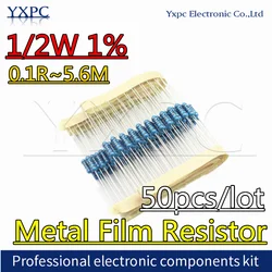 50pcs 1/2W resistore a film Metallico 1% 0.1R ~ 5.6M 1R 2R 10R 100R 220R 330R 1K 1.5K 2.2K 3.3K 4.7K 10K 22K 47K 100K 1M 100 220 330 ohm