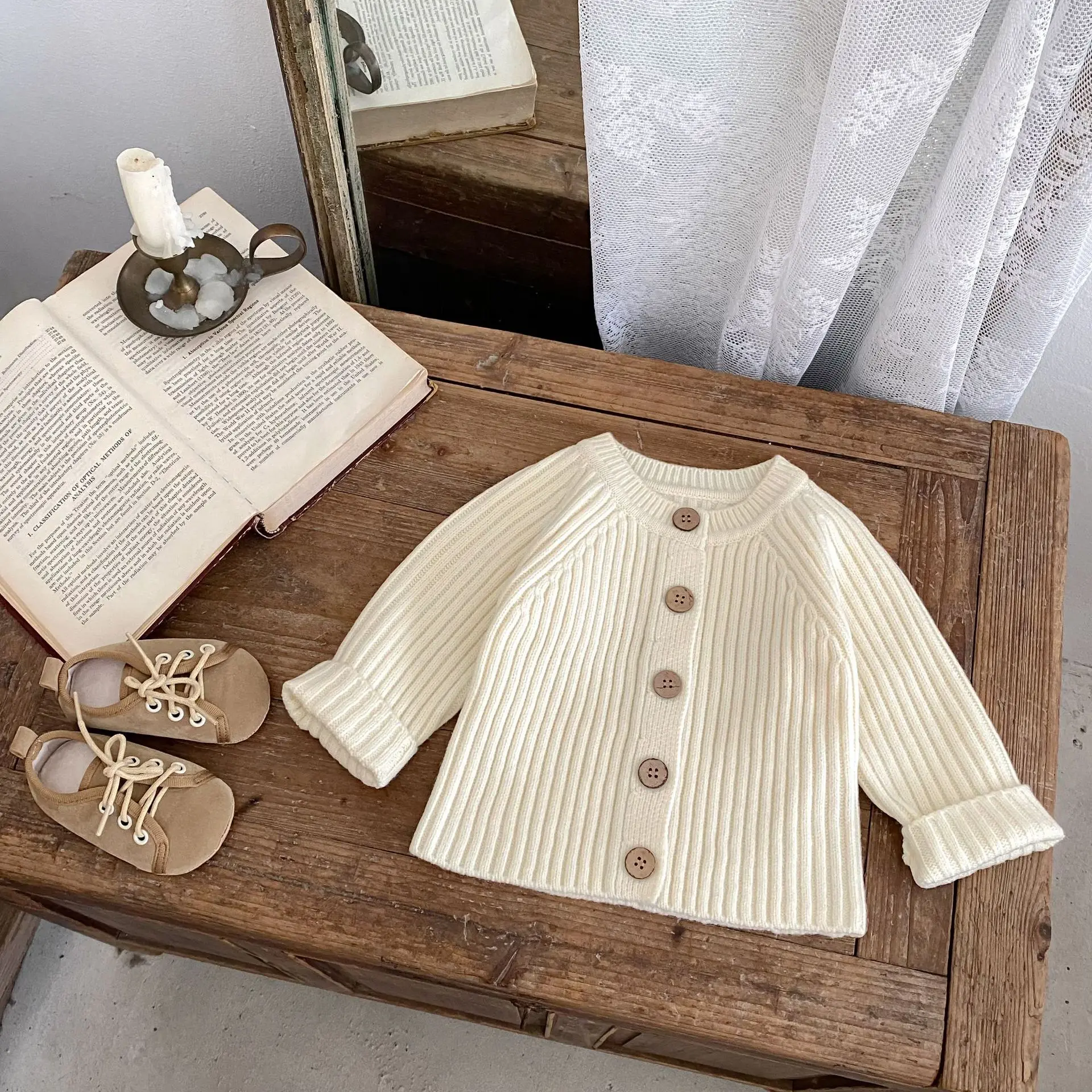 Cárdigan de punto acanalado Unisex para bebé recién nacido, suéter de Color sólido, chaqueta, traje de punto infantil para 0-24 meses, otoño 2025