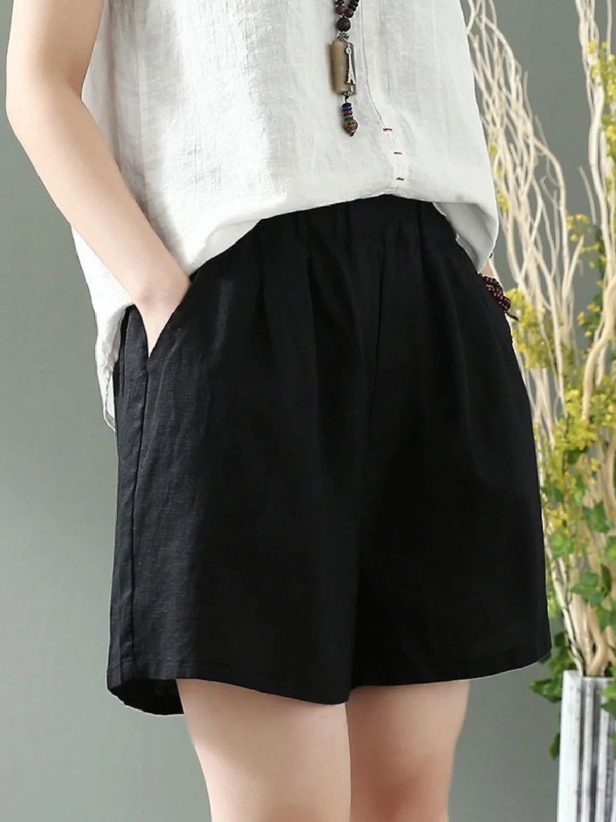 بنطلون صيفي جديد من القطن والكتان واسع الساقين، شورت نسائي غير رسمي فضفاض وخفيف، شورت عصري بخصر مرتفع #3