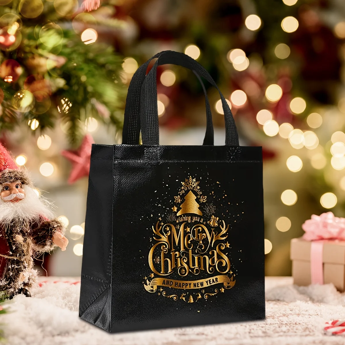8 Stück Weihnachts-Tragetaschen mit Griffen, Weihnachtsbaum, Schneemann, Geschenktüten, Tragetasche mit Griffen für Weihnachten, Heimdekoration, Zubehör – Detail 7