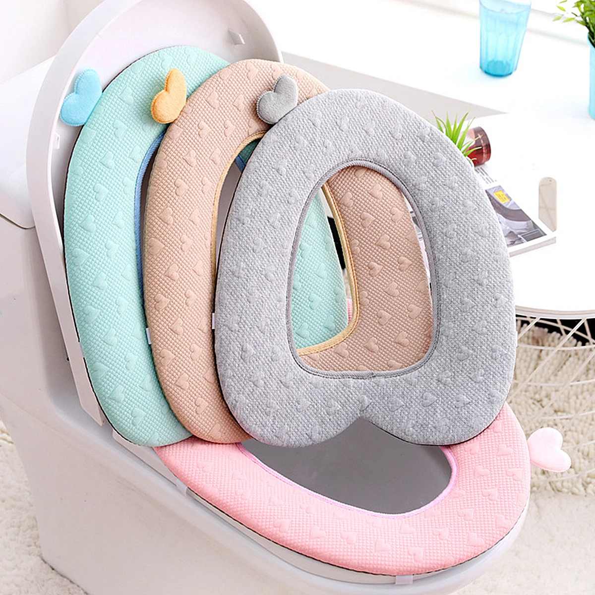 

Toilet Seat Cover Pads With Handle Soft Warm Durable Washable Bathroom Toilet Seat Mat Khaki Simple Design For Home Comfortable