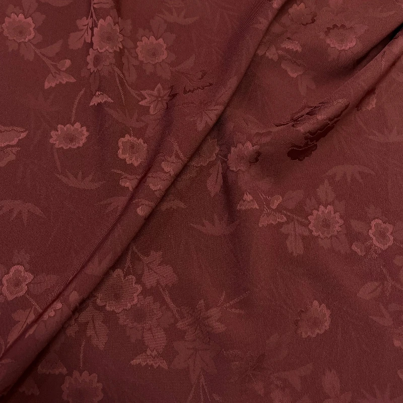 Brick Red Star Grass Daisy Jacquard Satin Fabric Non Elastic Shirt Lightweight Wrinkle Resistant Cheongsam Hanfu DIY Fabric