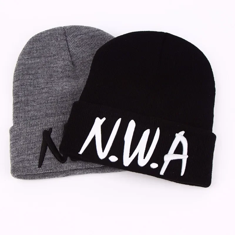 Gorros de invierno cálidos de moda, gorros de punto NWA, gorros para mujeres y hombres, gorros de hip hop, gorros de lana con pompones, gorros para el frío del invierno al aire libre.