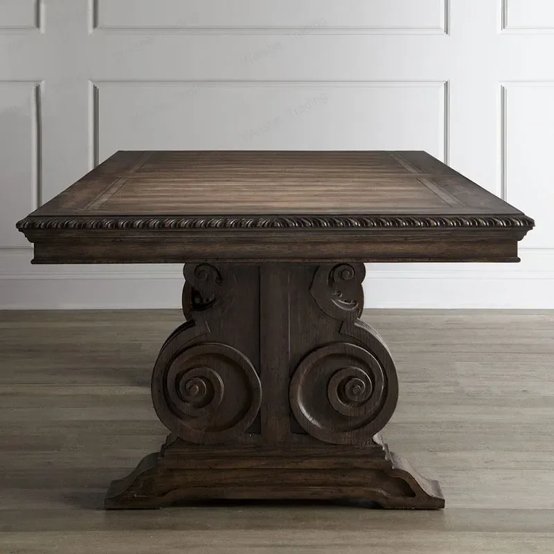 

z countryside retro oak solid wood carved dining table and chair combination American minimalist rectangular dining table