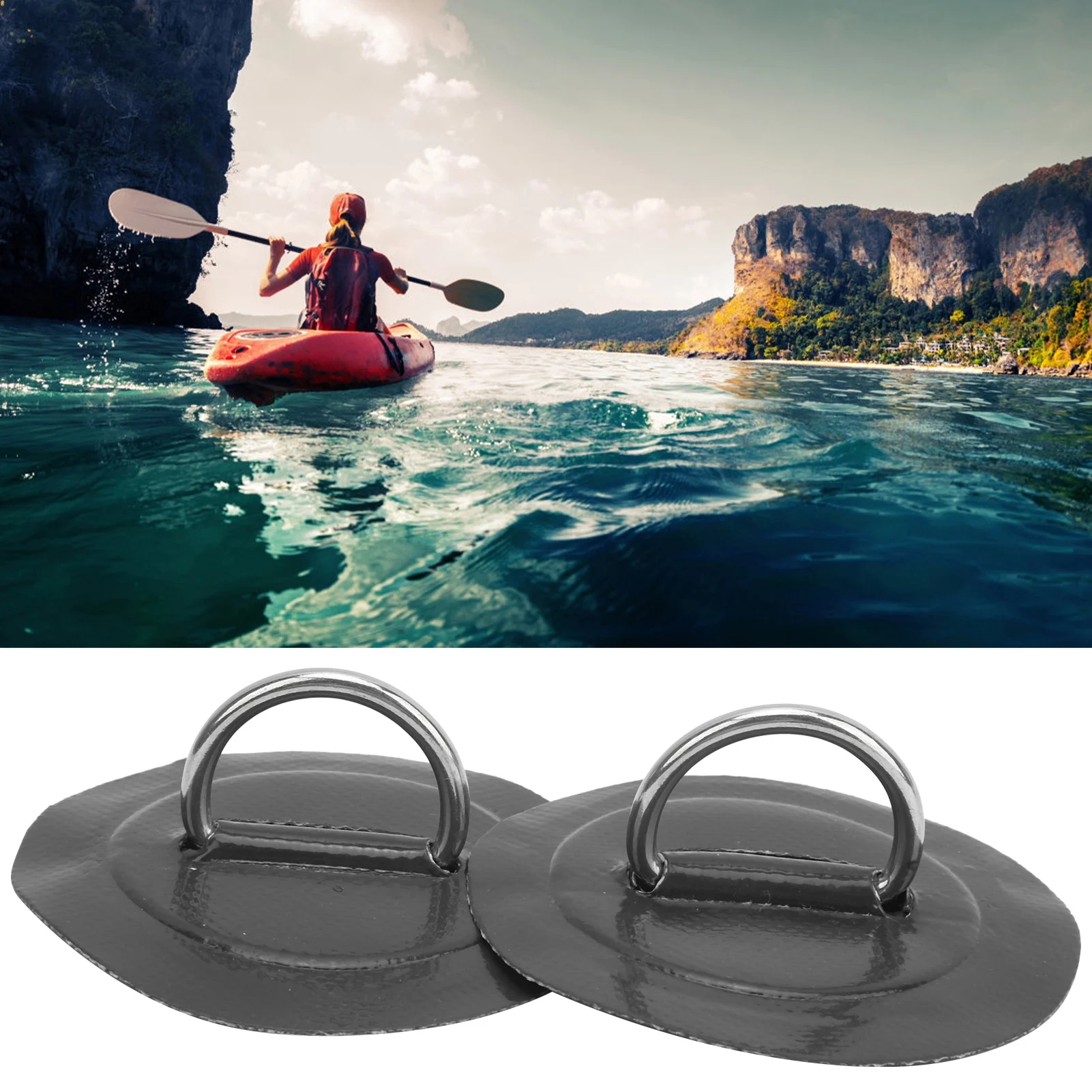 Picture 3: 2PCS Inflatable Boat Kayak D-Ring Pad Patch Durable Long‑lasting Easy Using High Quality PVC Marine Stainless Steel Fixed Buckle