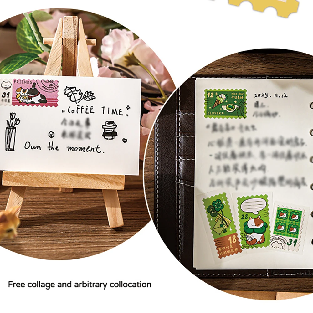 3 أوراق من ملصقات الطوابع الغريبة، سلسلة سفر القطط، كتيبات الطلاب، مواد DIY، ملصقات تزيين دفتر الملاحظات #4