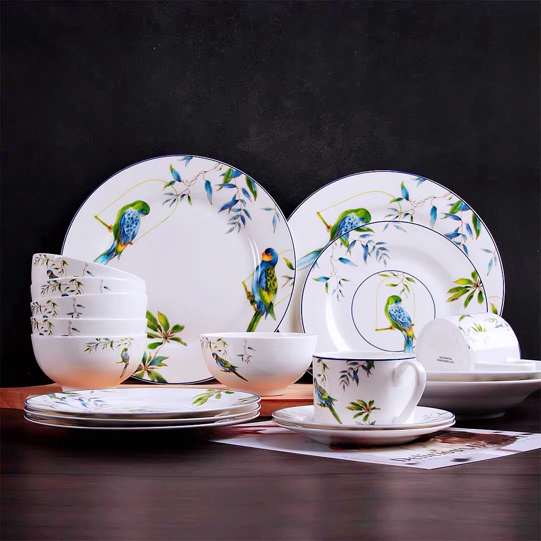 Bone china tableware set American Western dishes dishes soup plate coffee cup European and American pastoral style