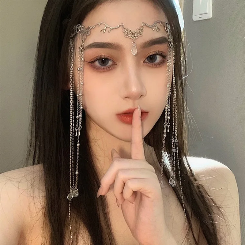 

New Exotic Headgear Fairy Costume Hair Accessories Indian Bridal Pearl Tassel Forehead Accessories Headband
