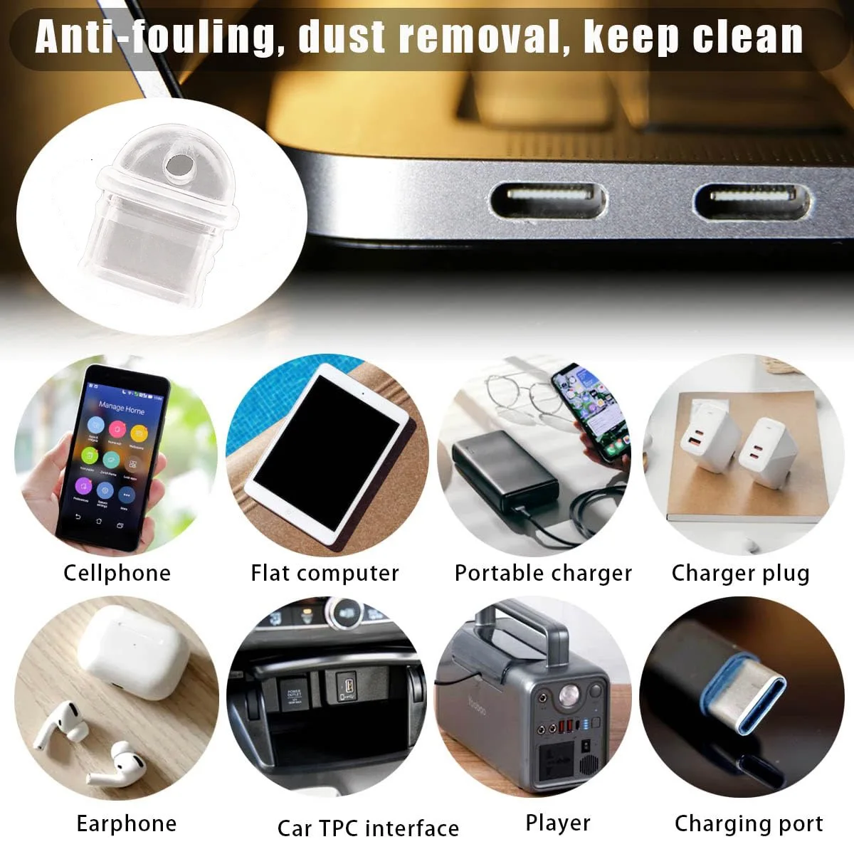 100pcs Type-C charging and data port dustproof plug with hole for Android phones suitable for various models of phones