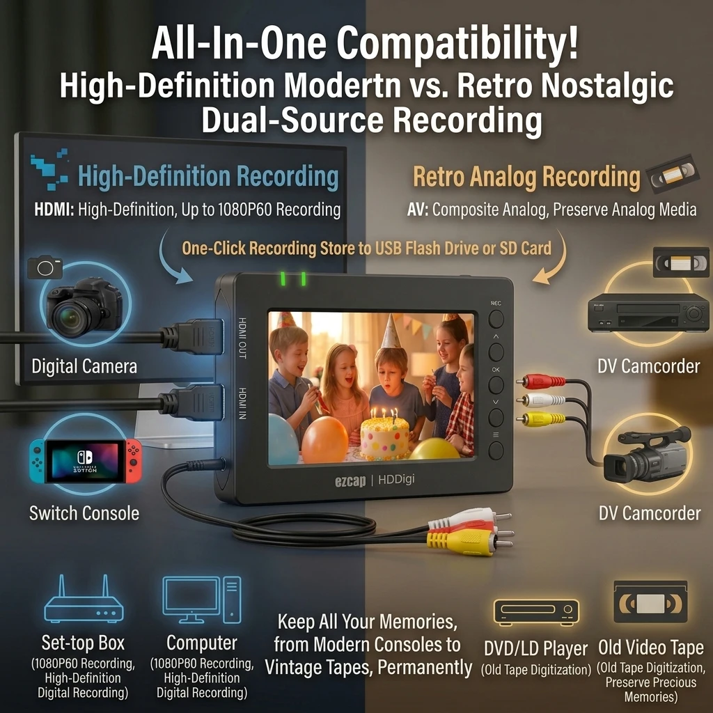Ezcap Standalone HDMI Video Recorder 4K 1080P Capture Box AV SDI MP4 Recorder H.264 H.265 SD Card USB Camera DSLR Live Stream