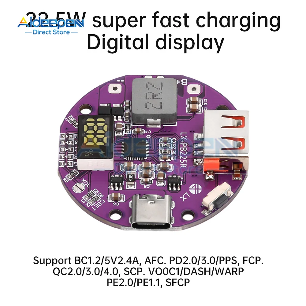 22.5W 보조베터리 양방향 고속 충전 모바일 전원 모듈 회로 기판(디지털/라이트 Type-C USB 지원 PD/QC3.0 2.0 포함)