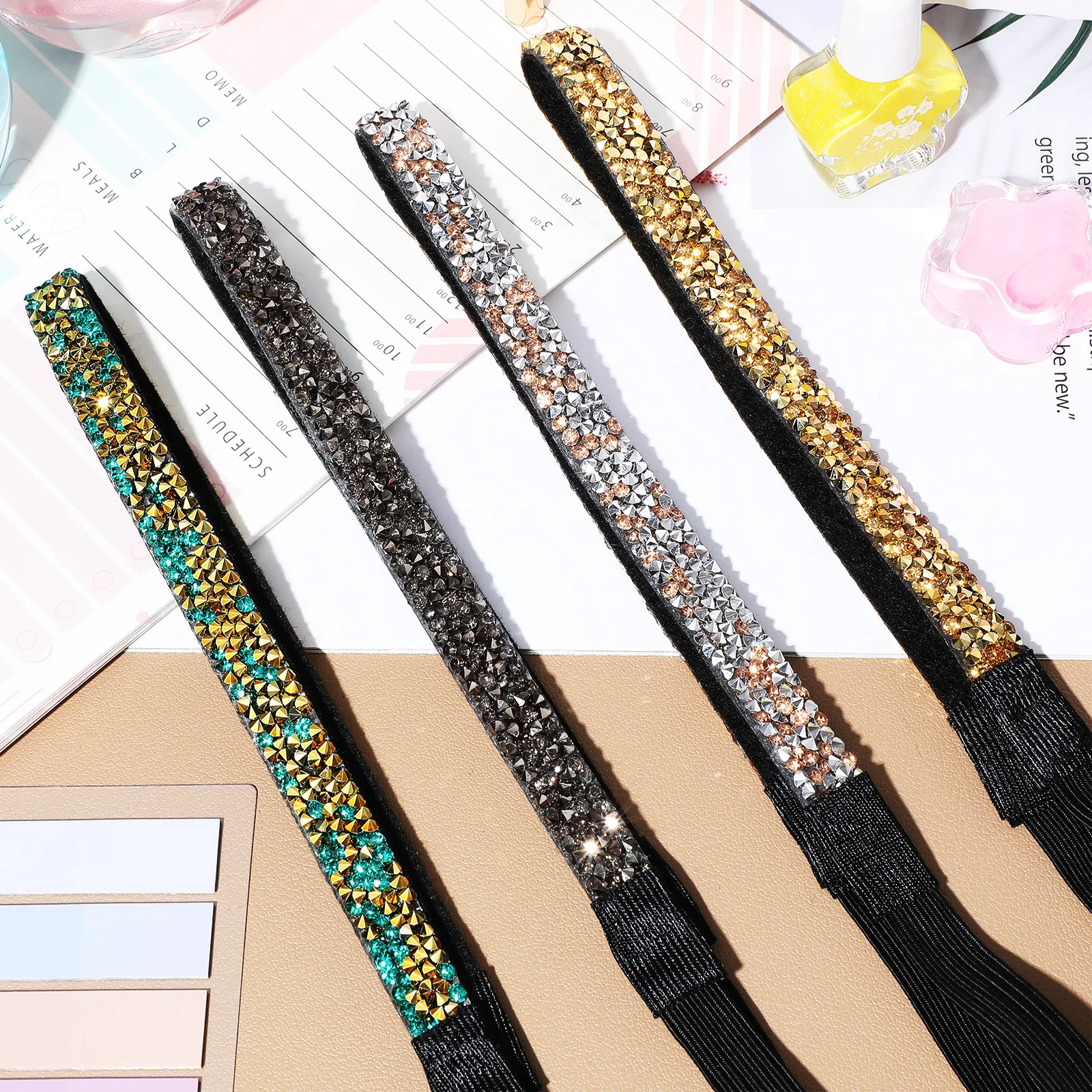 

6Pcs Elastic Hairbands Thin Rhinestone Headbands Sparkly Glitter Hair Hoops Women Head Bands for Bridal Party Vintage Headdress