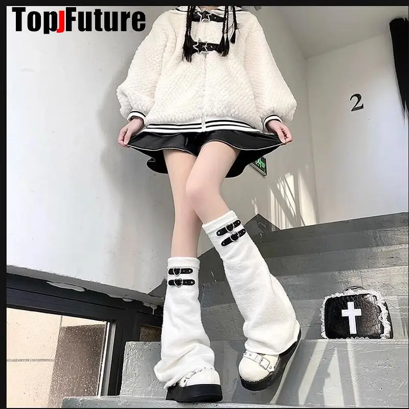 Women Spice Girl Harajuku Punk gothic Lolita Y2K Girl bling bling star Leg Warmer Winter Warmer buckles punk lace up Leg warmers