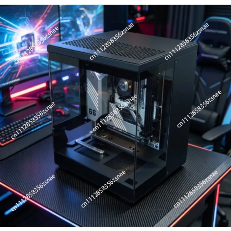 FY-01 ITX Computer Case Full Side Tempered Glass Mini Sea View Desktop PC Case Quick Release Panel