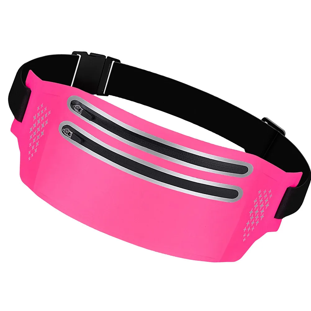 

Slim Outdoor Waist Pack Double Zippers Pocket Phone Storage Bag for Running Sports Adjustable Strap Women Waist Pack Rosy