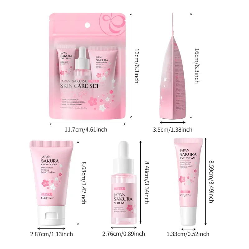 LAIKOU Japanese Sakura Skincare Set 3 Pieces Set of Essences Eye Creams Face Creams moisturizing Shrink pores Skincare Products