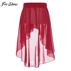 Children Girls Elastic Waistband Hi-Low Chiffon Skirt Modern Lyrical Dance Jazz Latin Dance Ballet Skating Performance Costume