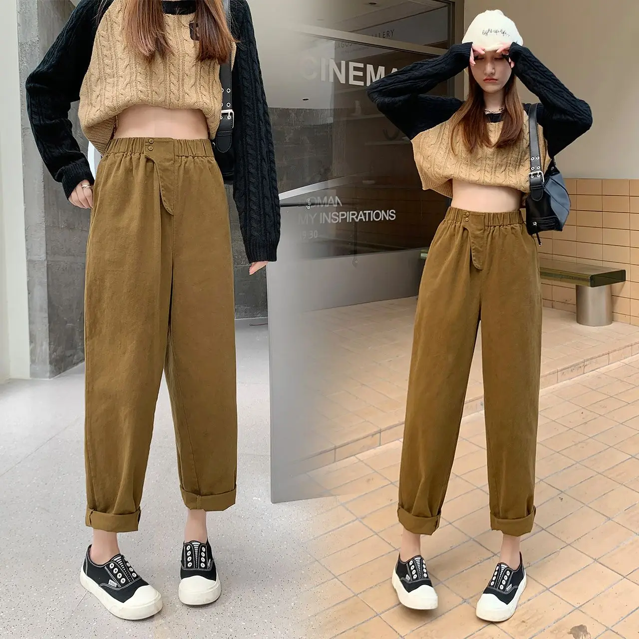 Retro High Waist Haren Carrot Pants Women's New Style Fat MM 300 Jin Large Loose Solid Color Look Slimming Stylish Work Pants