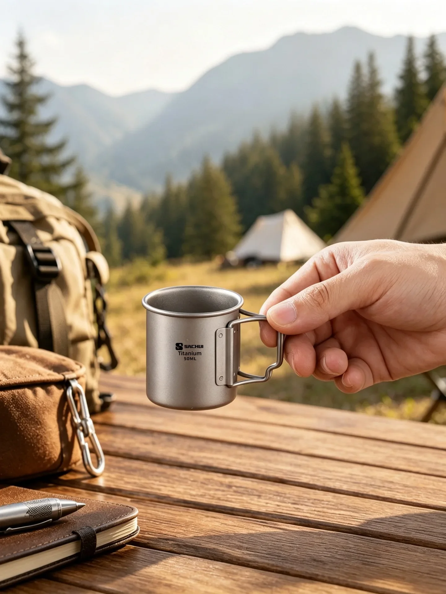 50ml Reiner Titan Mini Outdoor Ultraleichter Tragbarer Tee-Kaffeebecher mit Klappgriff Camping-Wasserbecher Wander-Reise-Geschirr – Detail 12