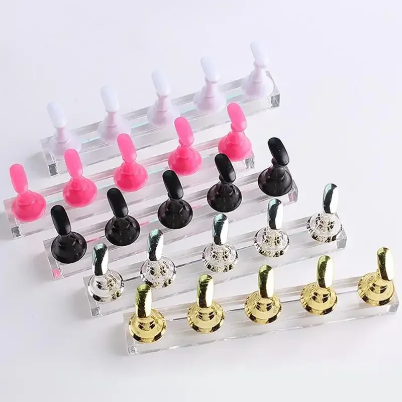 Magnetic Nail Holder False Nail Tip Practice Stand Crystal Base Holder Nail Art Display for Art Salon DIY & Practice 5pcs/Set