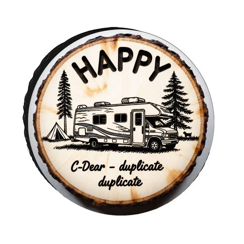 HAPPY RV Camping Theme Polyester Tire Cover, Sunproof Durable Spare Tire Cover, Outdoor Travel Adventure Style Decor, Fit For C