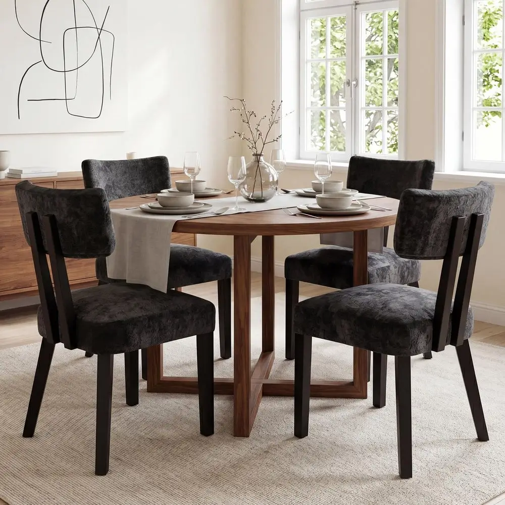 

Mid Century Modern Dining Chairs,Velvet Farmhouse Upholstered Kitchen Chairs, Accent Curved Backrest Dining Room Chairs with Ha