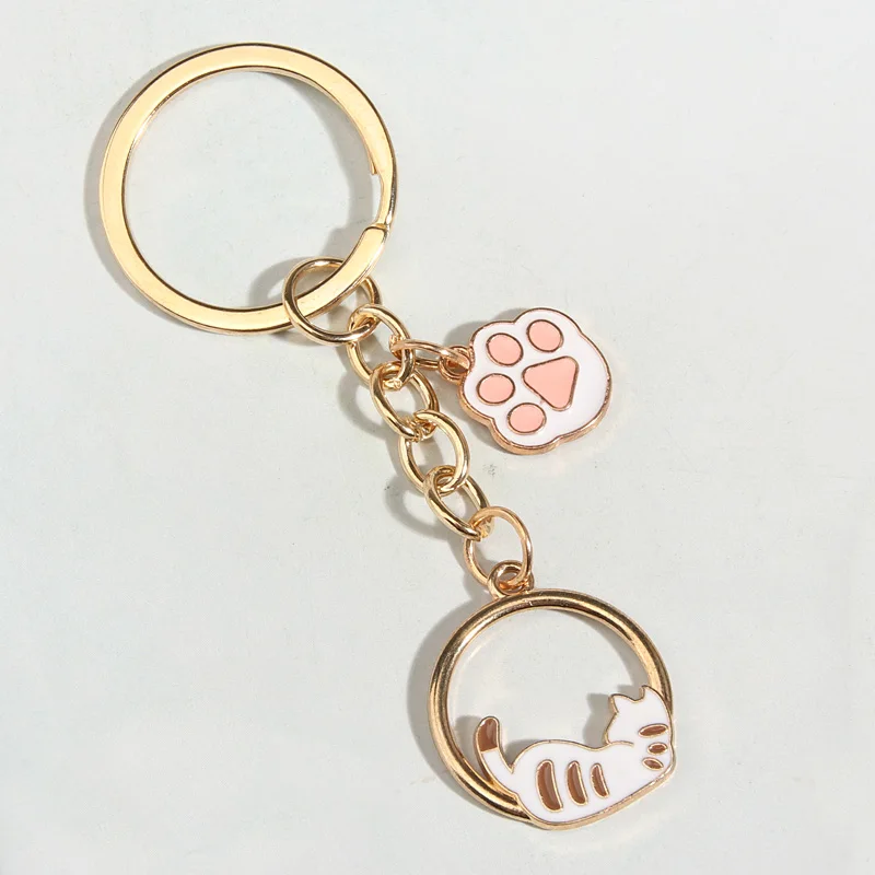 Cute Enamel Keychain Cat Paw Key Ring Animal Key Chains Pet Gifts For Women Men Handbag Accessorie Car Keys DIY Handmade Jewelry