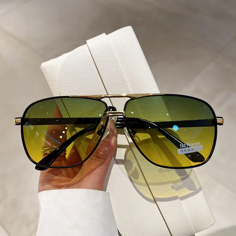 KAMMPT Oversized Vintage Sunglasses Men Women Fashion Polarized Photochromic Shades Eyewear Double Bridge Driving Sun Glasses