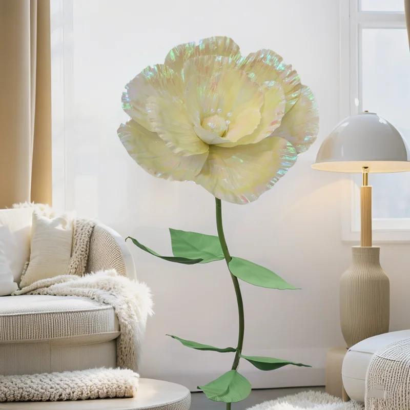 

3Pcs high-end bright artificial poppy material cloth simulated large flower head silk flower family wedding decoration props