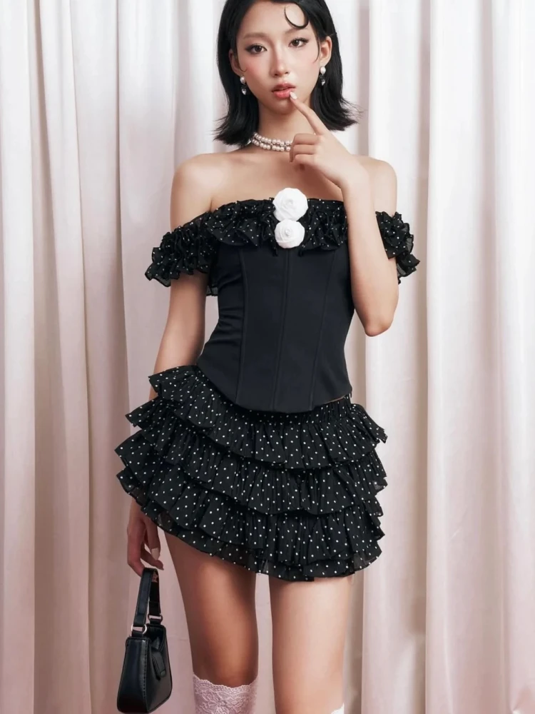 

Women Mesh Skirt Two Piece Set Sexy Sleeveless Diamonds Beaded Top + Ruched Folds Long Slim Skirt Suits Evening Cocktail Set