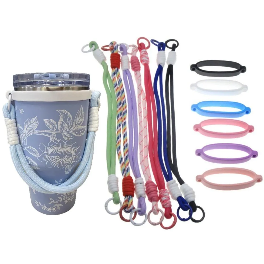 Silicone Water Bottle Strap Handle Holder Universal Anti Slip and Anti Fall Carrier Sling for 8 40oz Cups Bottles Accessories