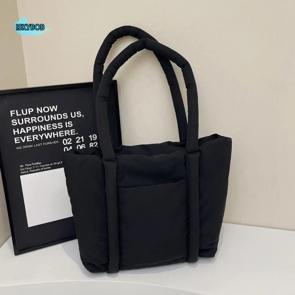 

Korean Style Down Cotton Shoulder Bag Large Capacity Lightweight Cotton-padded Tote Bag Space Cotton Solid Color