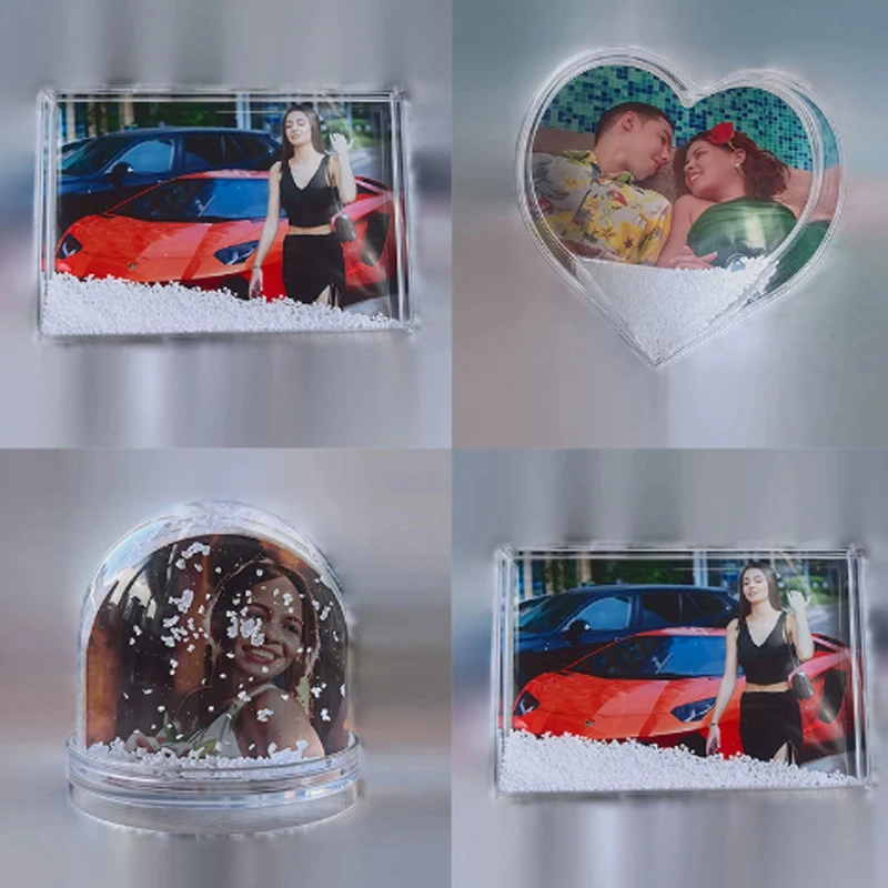 Custom Diy Christmas Atmosphere Plastic Water Ball Snowflake Photo Frame Self-Filling Paper Sheet Handmade Double-Sided Printing