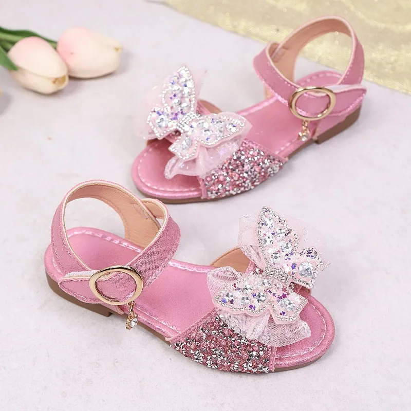 

Mumoresip Kids Sandals Sweet Lace Bows Girls Beach Shoes Shiny Sequins 2026 Summer New Children Princess Sandals Soft Bottom Cas
