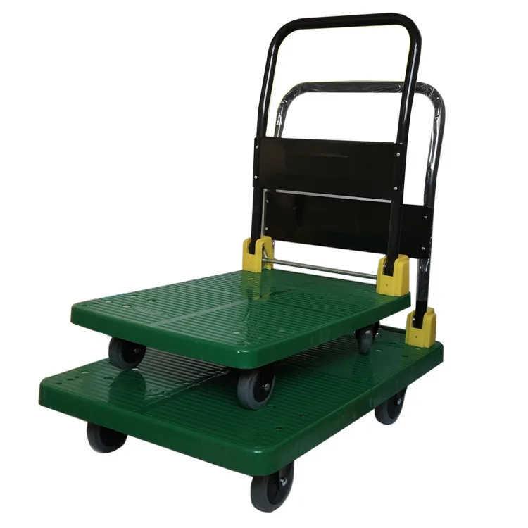Portable Silent Blue 65*40cm Size Heavy Duty 150kg Industrial Plastic Platform Hand Carts Trolley