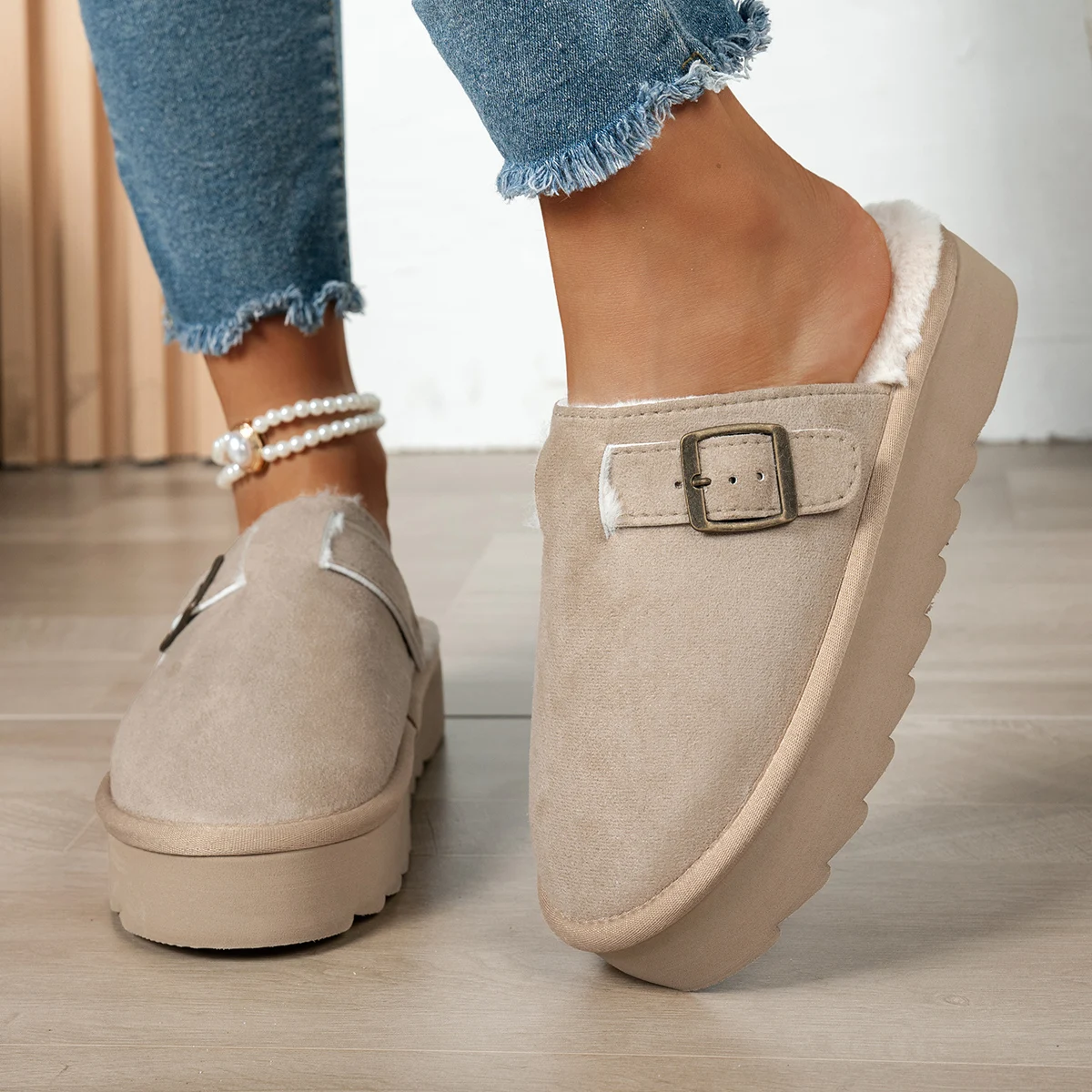Zapatillas de invierno con forro de felpa para mujer, zapatillas familiares cálidas y reductoras de ruido, calzado interior cómodo y fácil de usar