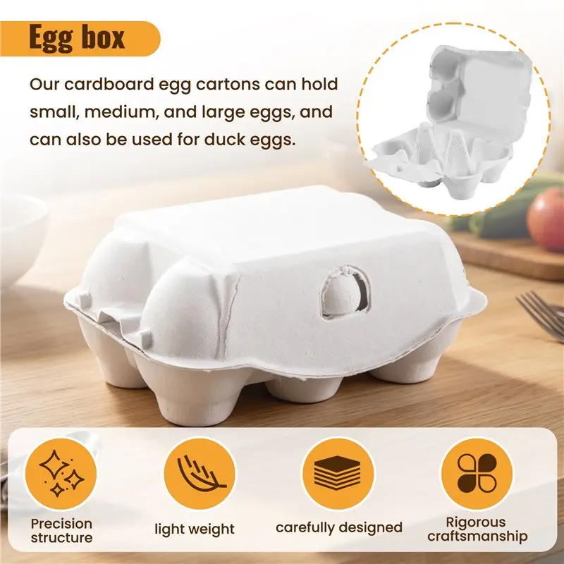 A01F-Paper Egg Cartons For Chicken Eggs Pulp Fiber Holder Bulk Holds 6 Count Eggs Farm Market Travel