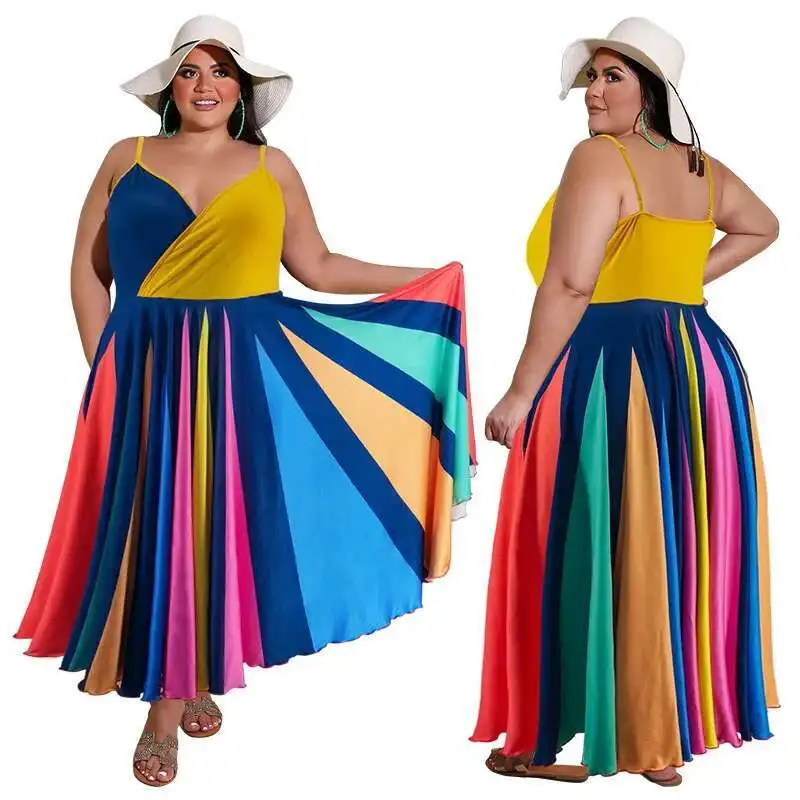 My801 Plus Size Women's Summer New Item Irregular Multi-color Large Swing Dress New Item 2025 Party Summer Elegantes Casual Y2k
