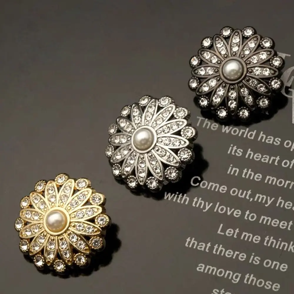 10Pcs Handmade DIY Sewing Button Sewing Accessories Pearl Clothing Buttons Shiny Rhinestone Shirt Buttons