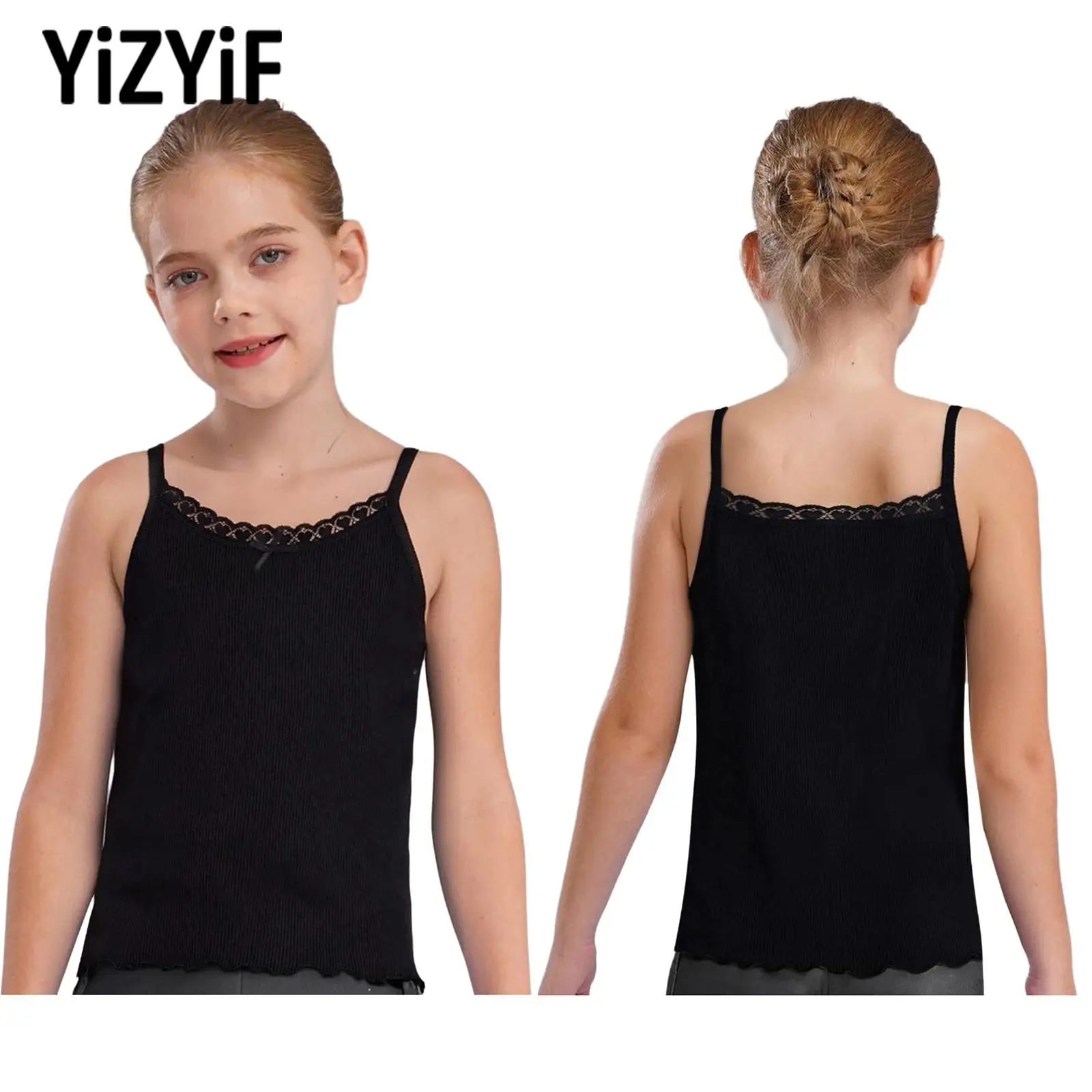

Kids Girl String Strappy Tops Children Sleeveless Vest Spaghetti Straps Bowknot Lace Trim Camisole Undershirt Casual Street Wear
