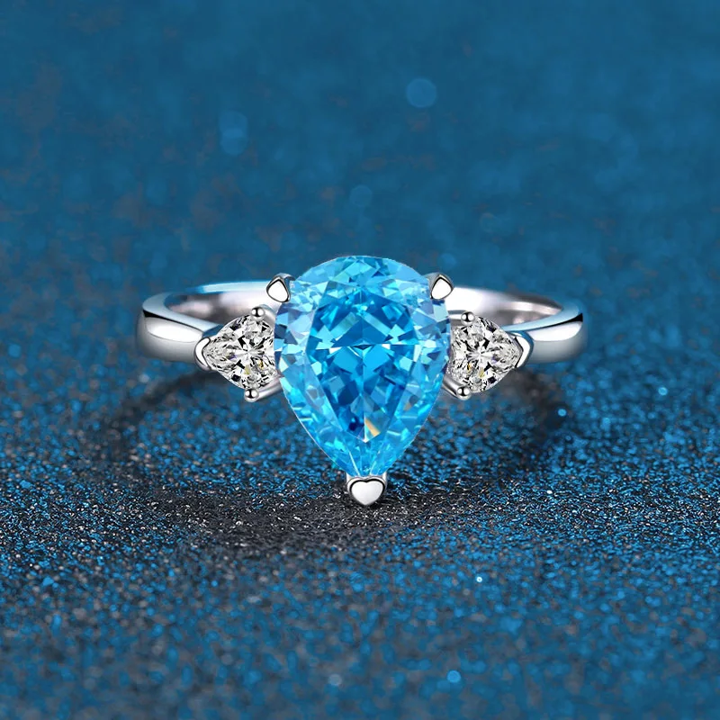 

Viora Jewelry Luxury Solid Platinum PT950 Ice Flower Cut Women's Ring Sea Blue Yellow Pink White Drop Diamond Ring