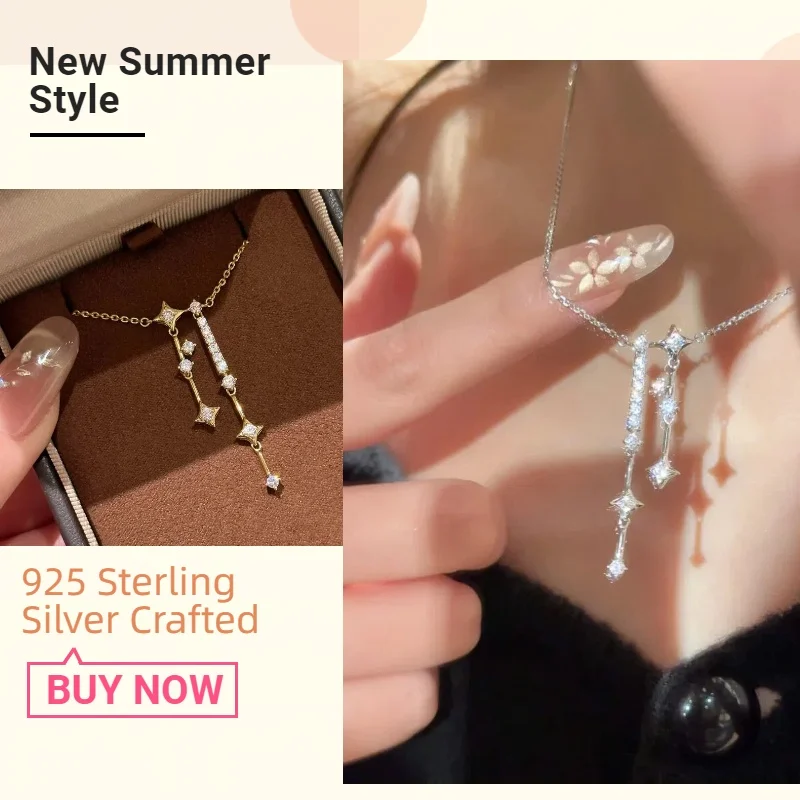 Fashion Star Pendant Zircon Necklace with Flowing Tassels - Women's Jewelry Suitable for Office Ladies