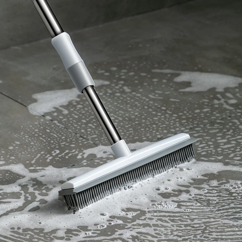 Broom Carpet Rake With Squeegee Long Handle For Pet Hair Fur Remover Broom For Fluff Carpet Hardwood Floor No Scratch