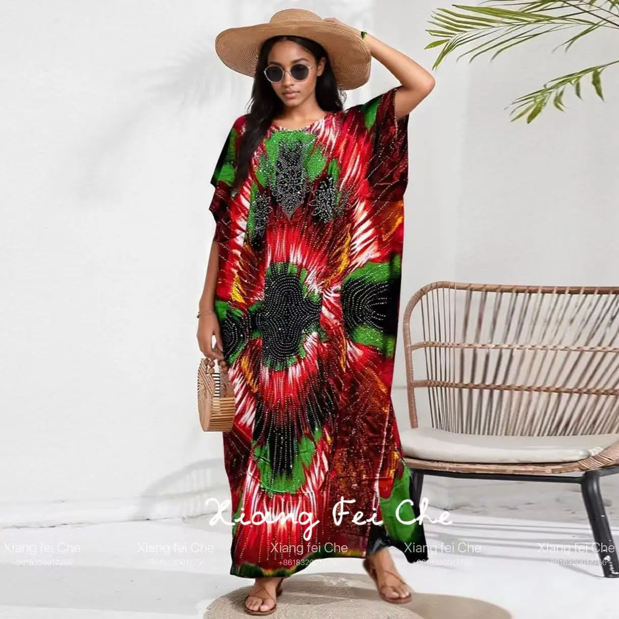 

2025 новый стиль, модное летнее повседневное этническое свободное африканское женское хлопковое длинное платье с принтом тай-дай