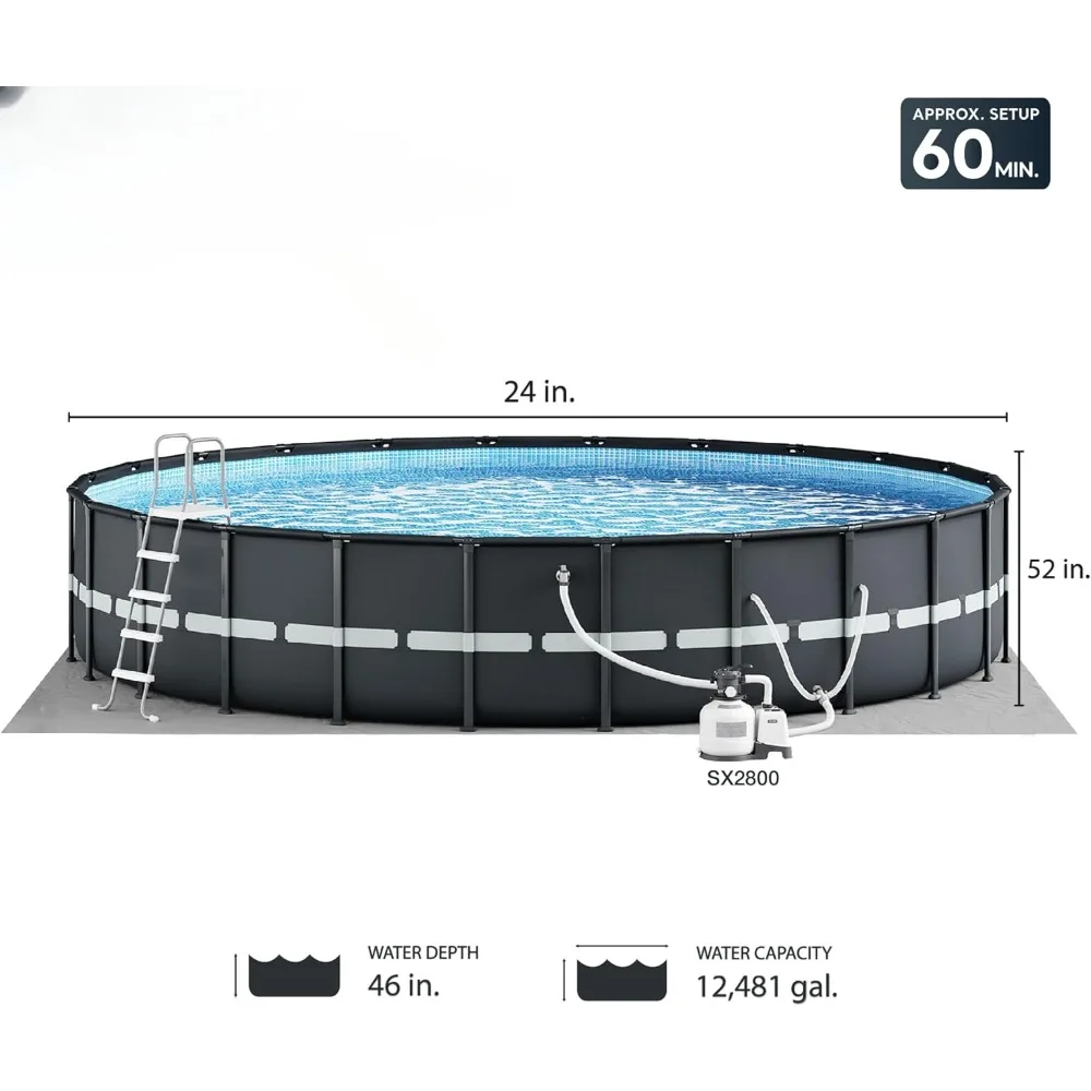 swimming pool for adults  XTR Deluxe Above Ground Swimming Pool Set  24ft x 52in GPH Cartridge Sand Filter Pump – SuperTough