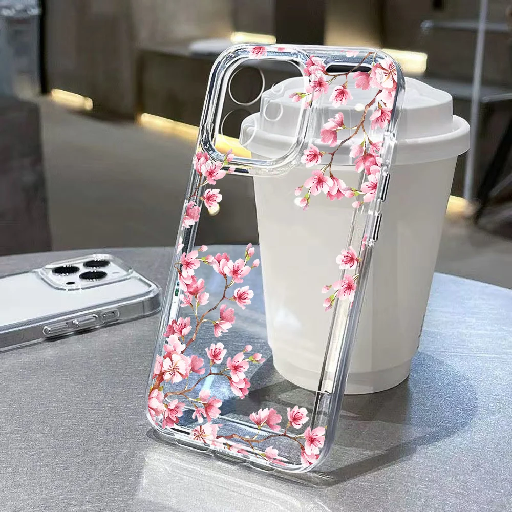 

Shockproof Silicone Flowers Phone cases For iPhone 16 15 14 13 12 Pro Plus 11 15 16 Pro Max XR XS 7 8 Plus SE Transparent Cover