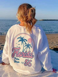 Casual Womans Hoodies Florida Palm Beach Printing Pullovers Warm Fleece Crewneck Comfortable Sweatshirt Autumn Winter Sportswear